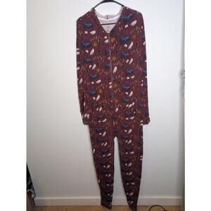 MeUndies Harry Potter Hooded One Piece Pajama Jumpsuit Hogwarts Print Size M/L